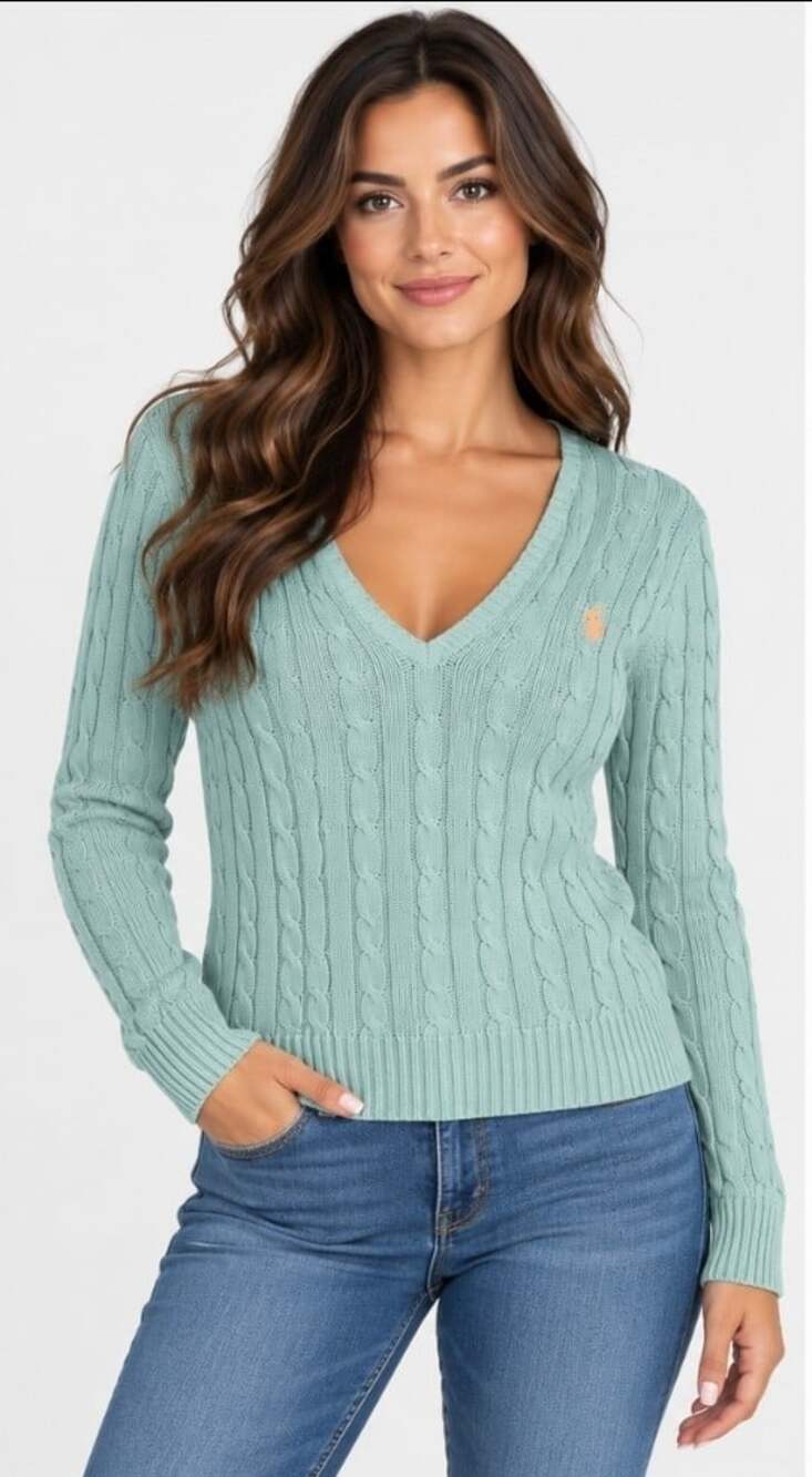 Vintage Polo Ralph Lauren Golf V Neck Sweater Blue Yellow Pony Women’s Sz S T110